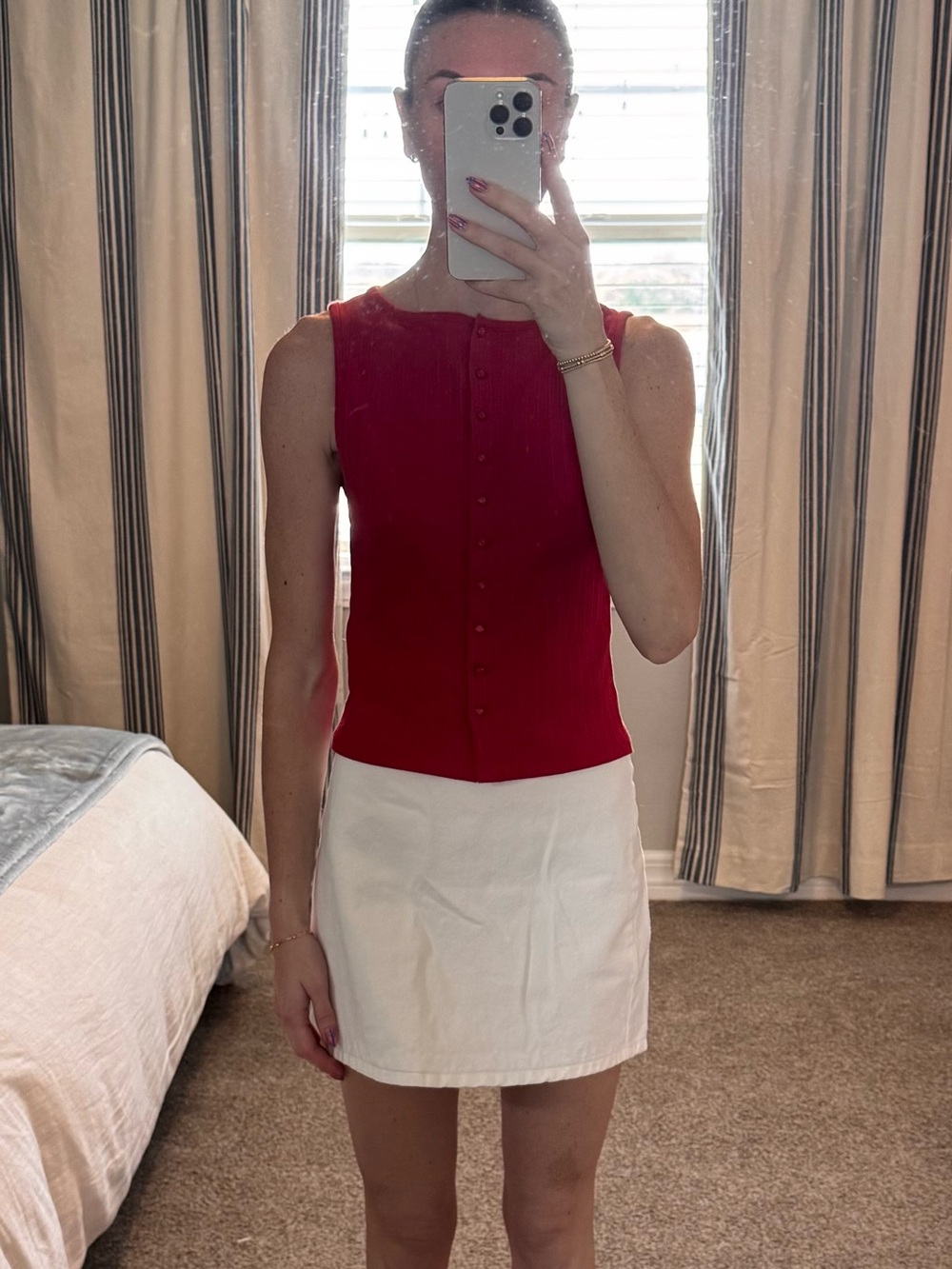 Madewell Cherry Red Ribbed Button-Front Tank - Picture 3 of 6